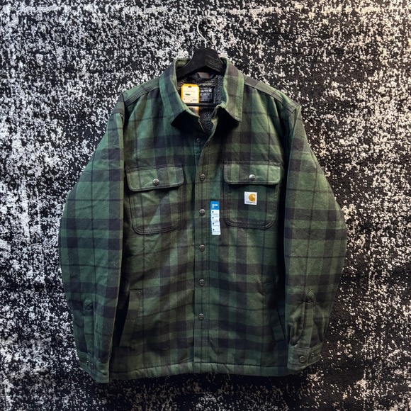 Carhartt Other - Carhartt Mens Relaxed Fit Sherpa Lined Plaid Shirt Jac Green Black Medium NWT